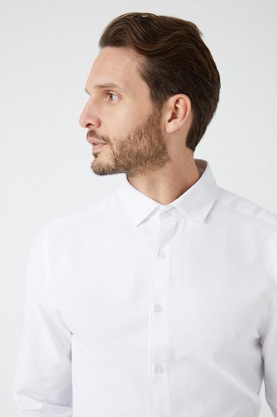 Burton White Long Sleeve Slim Basket Weave Smart Shirt 2