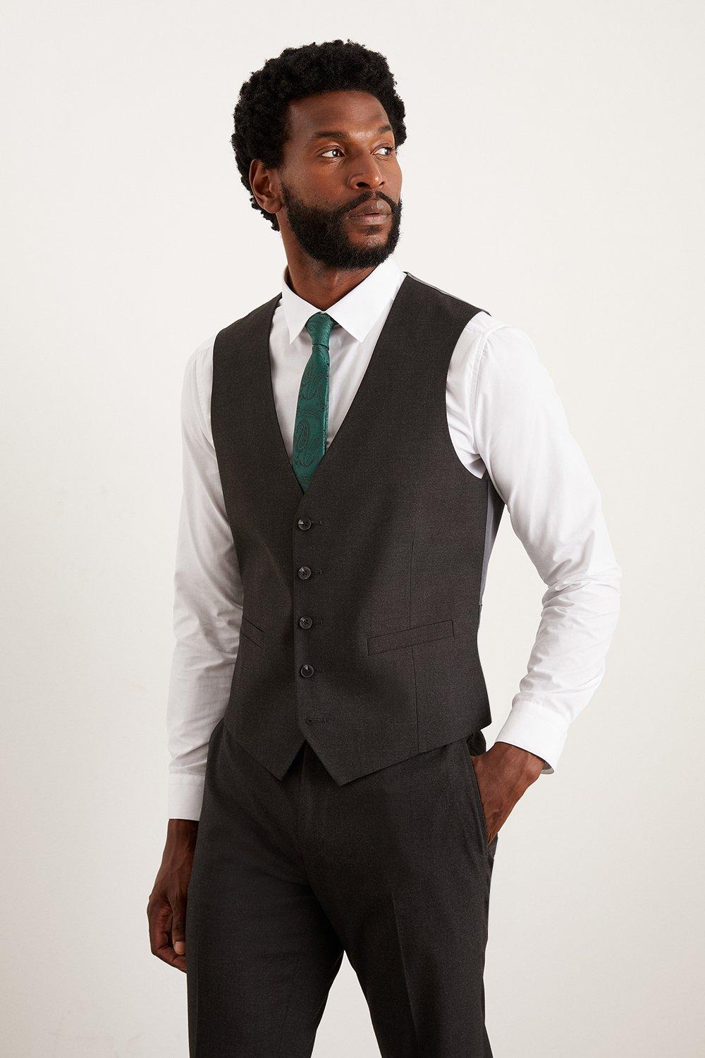 Mens Tailored Fit Charcoal Essential Waistcoat