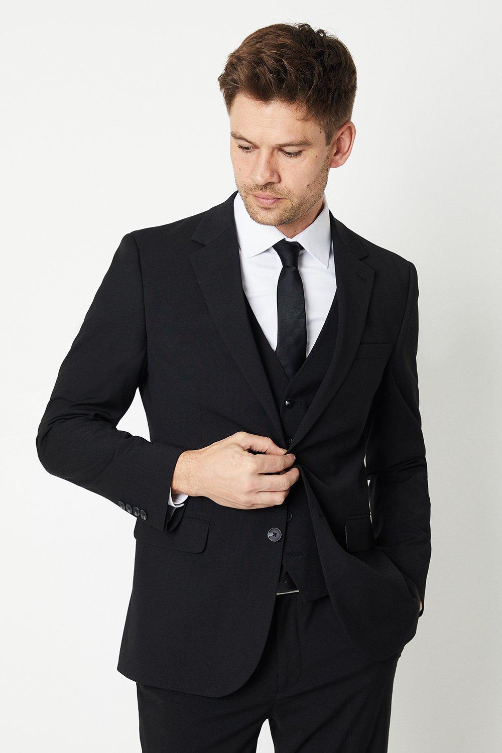 Mens Tailored Fit Black Essential Suit Jacket