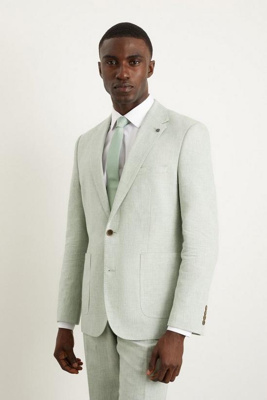 Burton Slim Fit Khaki Linen Suit Jacket 2