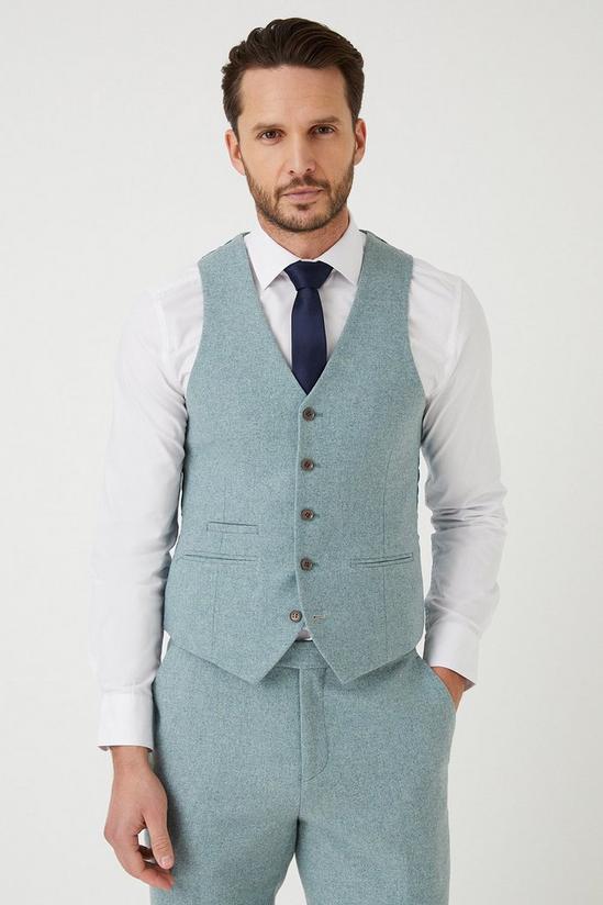 Burton Slim Fit Green Tweed Suit Waistcoat 1