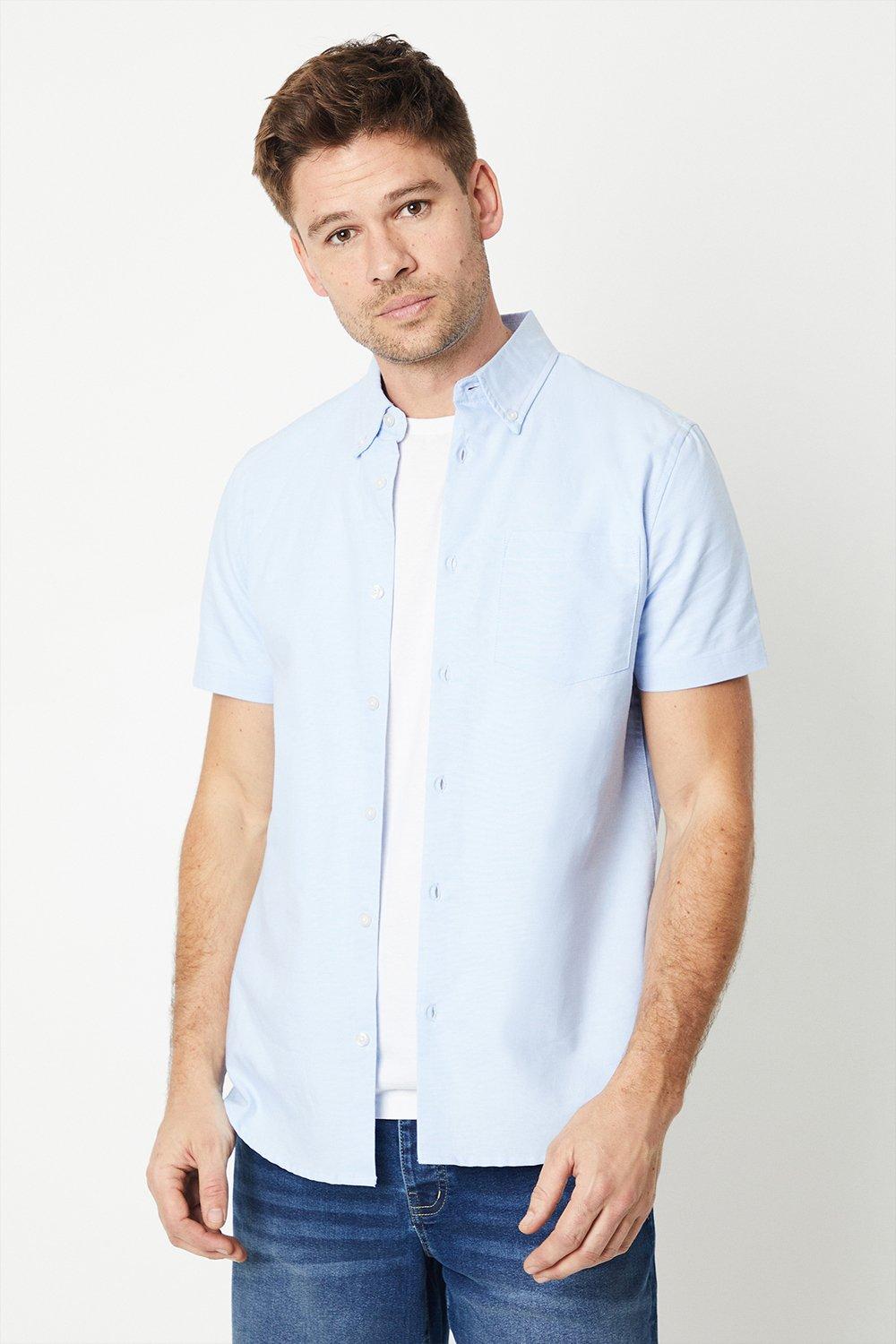 Mens Light Blue Short Sleeve Oxford Shirt
