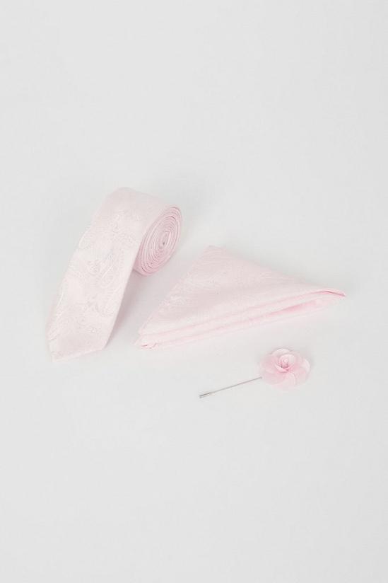 Burton Baby Pink Wedding Paisley Tie Set With Lapel Pin 2
