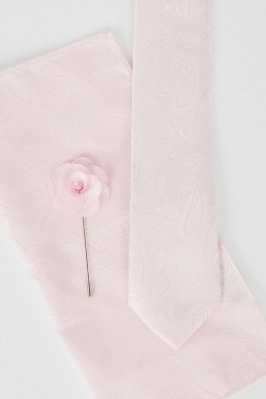 Burton Baby Pink Wedding Paisley Tie Set With Lapel Pin 4