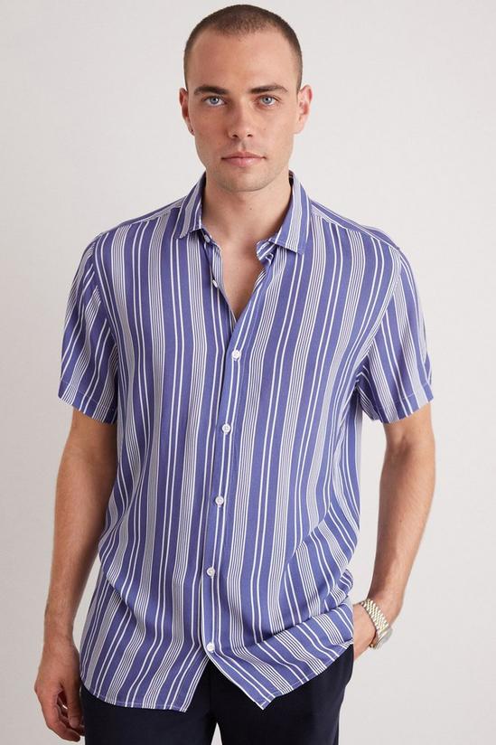 Burton Blue And White Viscose Varied Stripe Shirt 1