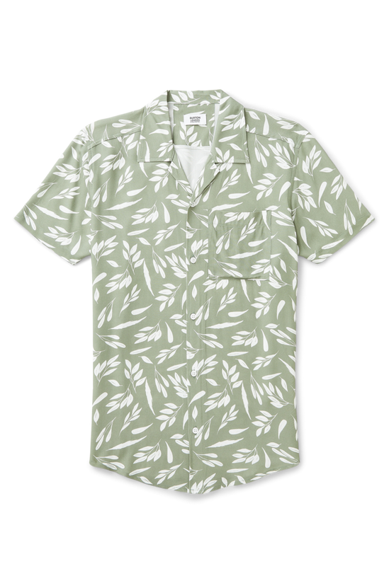 Burton Green Olive Viscose Branch Print Shirt 4