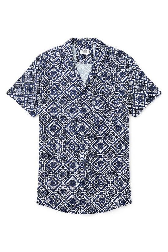 Burton Dark Blue Viscose Diamond Tile Print Revere Shirt 4