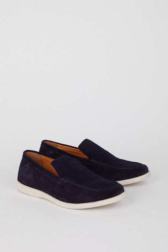 Burton Navy Wide Fit Suede Slip On Shoes 2
