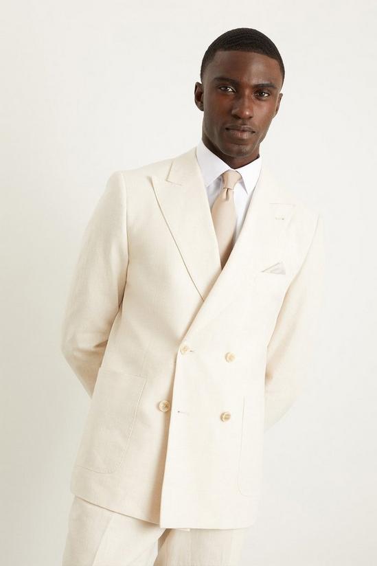 Burton Slim Fit Stone Linen Blend Double Breasted Suit Jacket 2