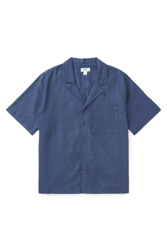 Burton Navy Short Sleeve Linen Pocket Shirt 4