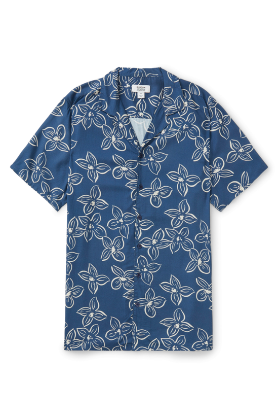 Burton Navy Floral Print Viscose Revere Shirt 4