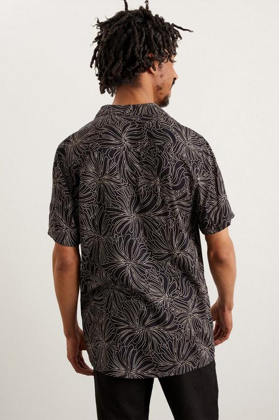 Burton Black Abstract Floral Print Viscose Revere Shirt 3