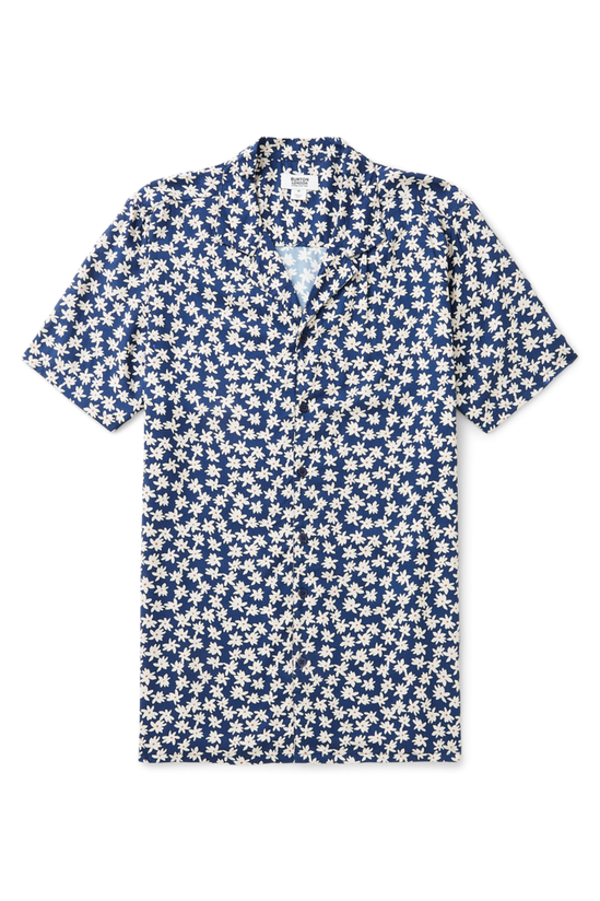 Burton Navy Small Floral Print Viscose Revere Shirt 4