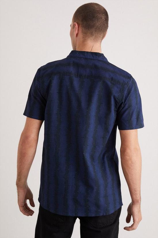 Burton Navy Vertical Stripe Cotton Slub Revere Shirt 3