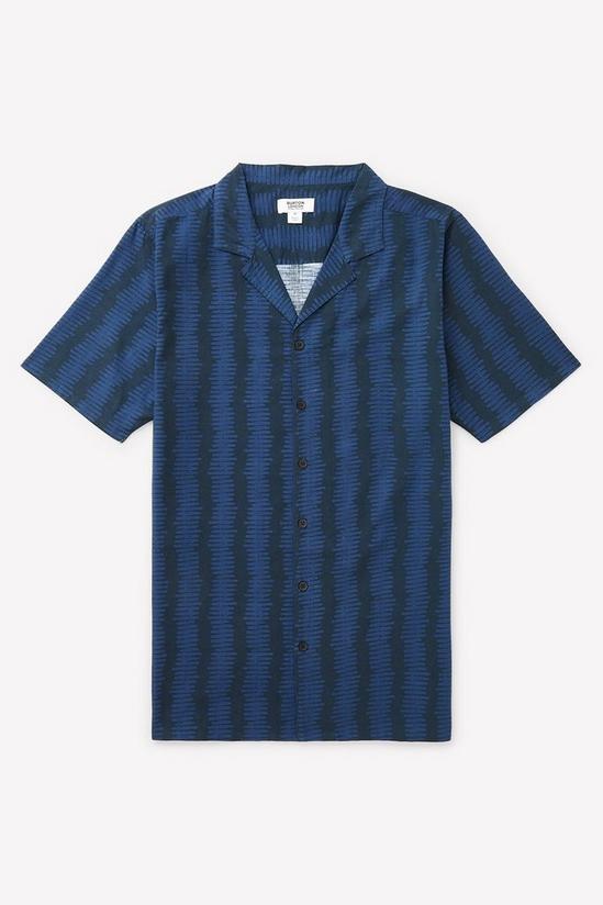 Burton Navy Vertical Stripe Cotton Slub Revere Shirt 5