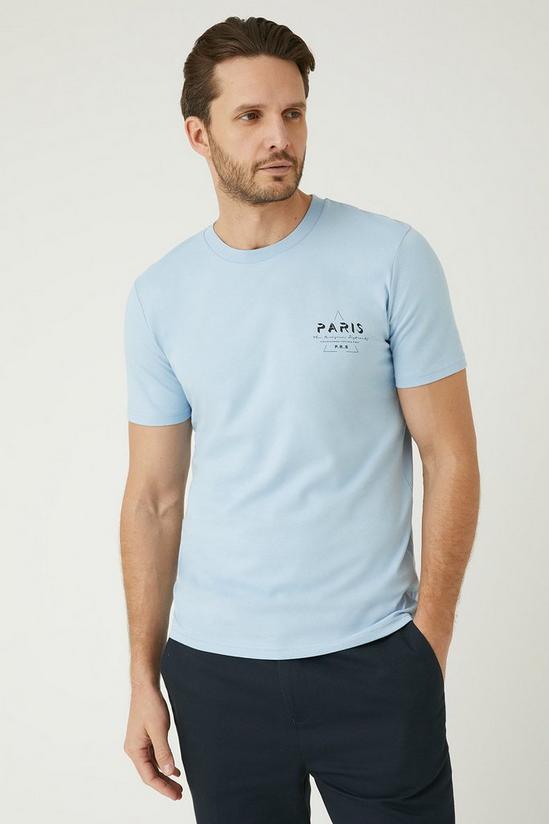 Burton Pale Blue Short Sleeve Paris Print T-shirt 1