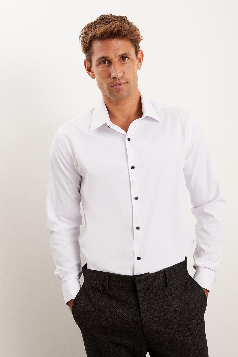 Mens White Slim Fit Double Cuff Dinner Shirt
