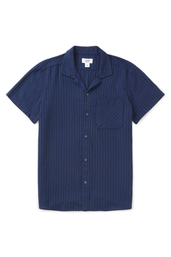 Burton Navy Short Sleeve Self Stripe Revere Shirt 4