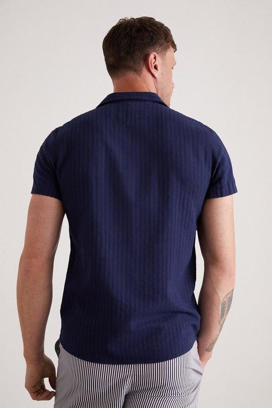Burton Navy Short Sleeve Self Stripe Revere Shirt 5