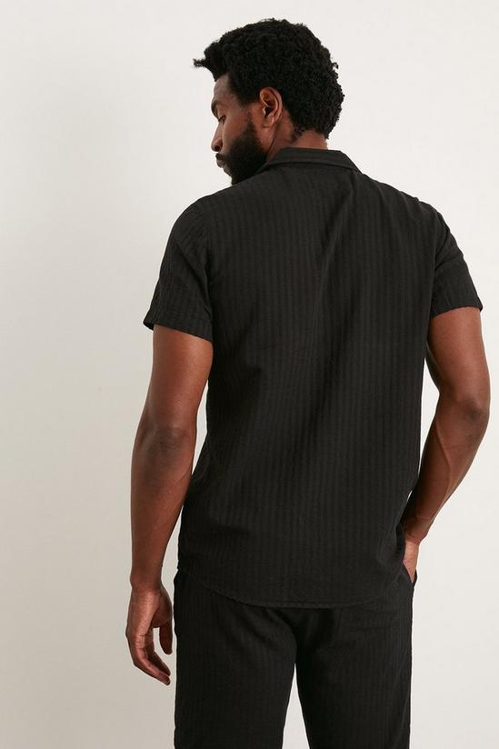 Burton Charcoal Short Sleeve Self Stripe Revere Shirt 3