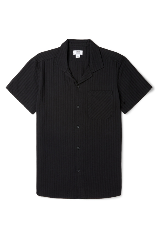 Burton Charcoal Short Sleeve Self Stripe Revere Shirt 4