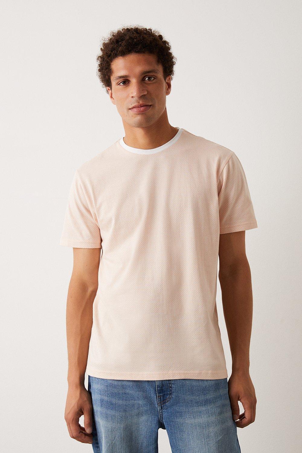 Mens Pink Short Sleeve Jacquard T-shirt