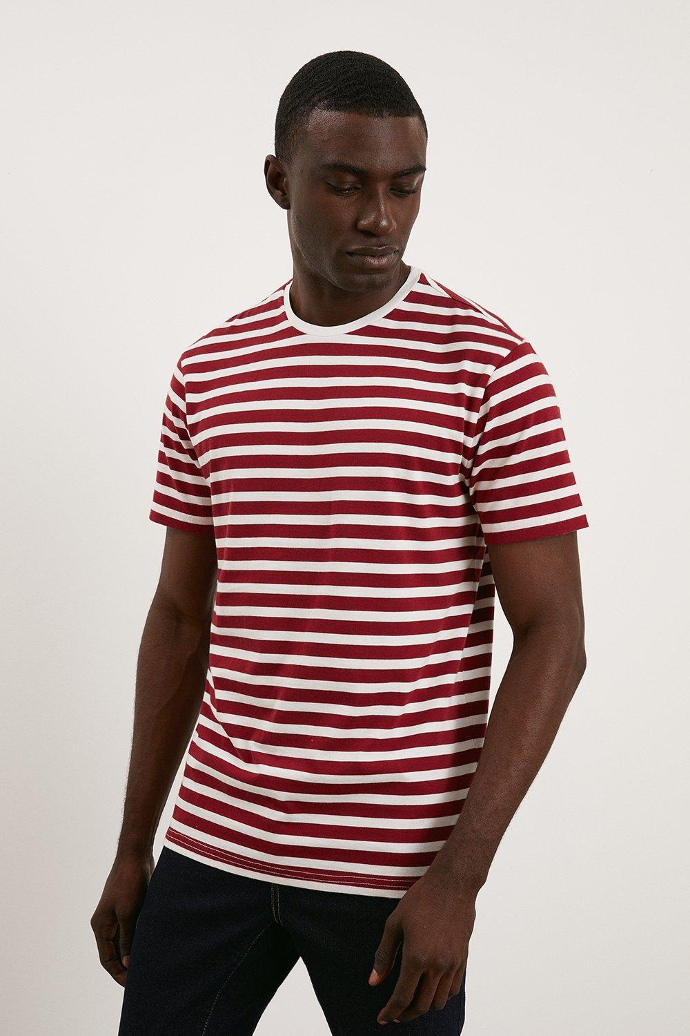 Mens Red Short Sleeve Stripe T-shirt
