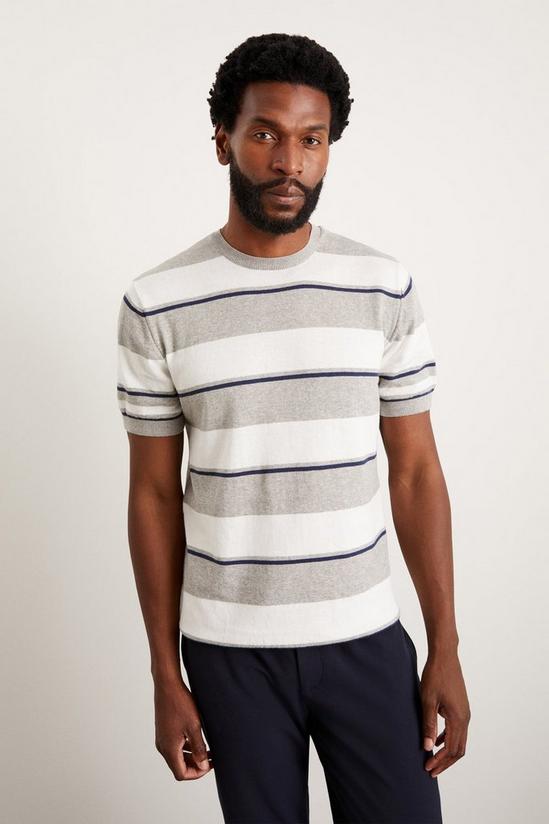 Burton Slim Fit Grey Short Sleeve Stripe Knitted T-shirt 2