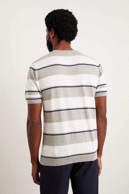 Burton Slim Fit Grey Short Sleeve Stripe Knitted T-shirt 3