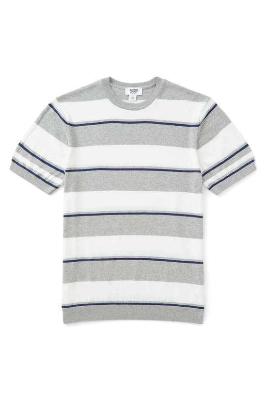 Burton Slim Fit Grey Short Sleeve Stripe Knitted T-shirt 4