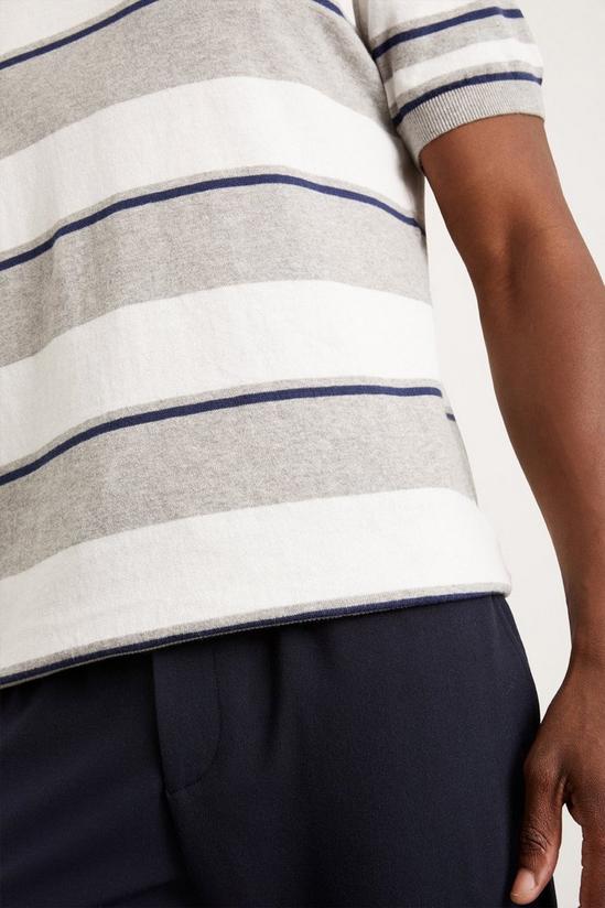 Burton Slim Fit Grey Short Sleeve Stripe Knitted T-shirt 5
