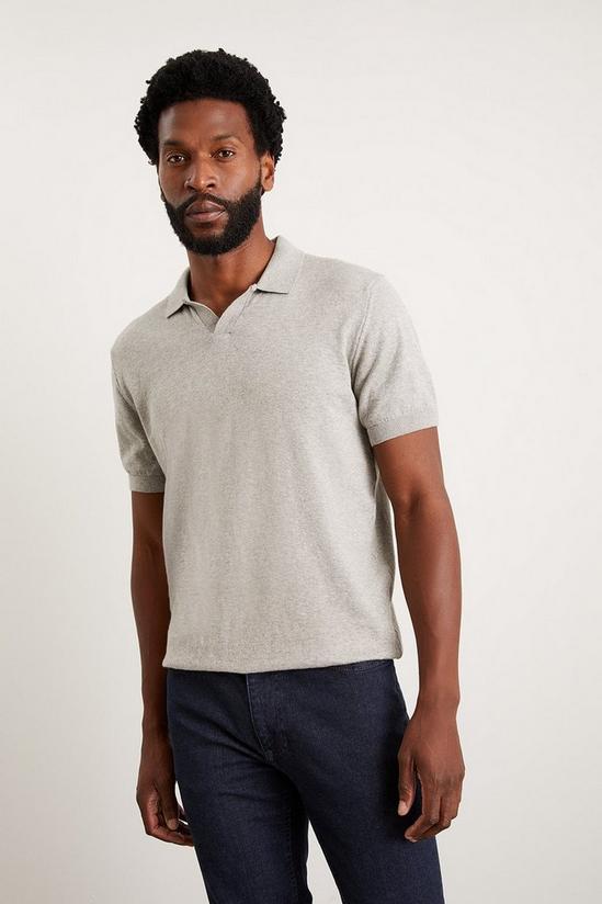 Burton Slim Fit Grey Short Sleeve Knitted Polo 1