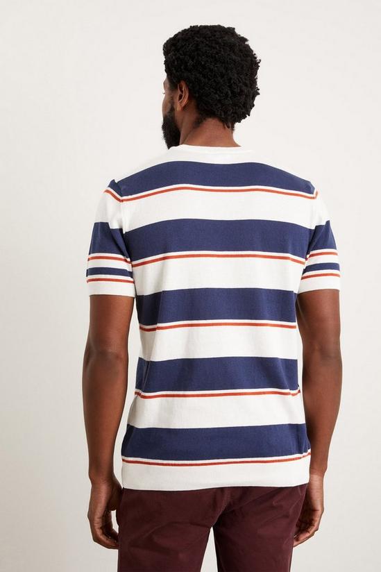 Burton Slim Fit Navy Short Sleeve Stripe Knitted T-shirt 3
