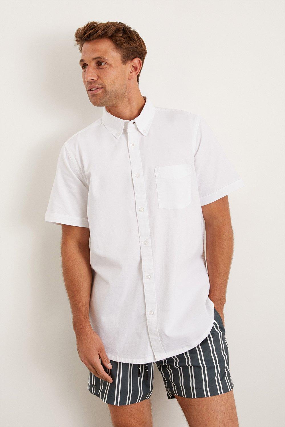 Mens White Short Sleeve Plus And Tall Oxford Shirt