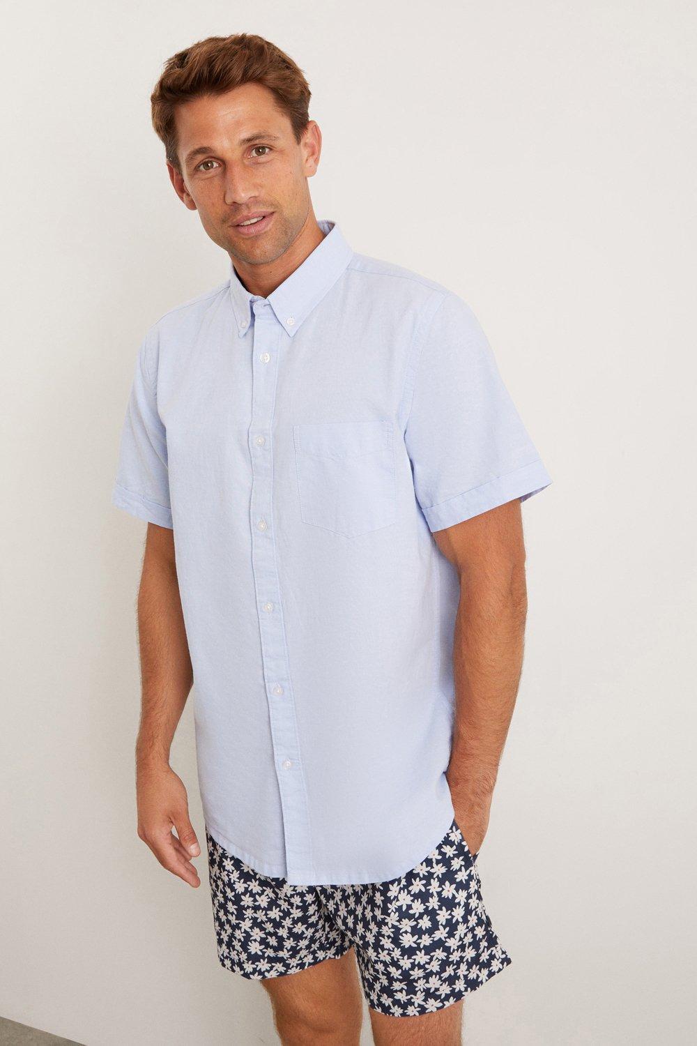 Mens Blue Short Sleeve Plus And Tall Oxford Shirt