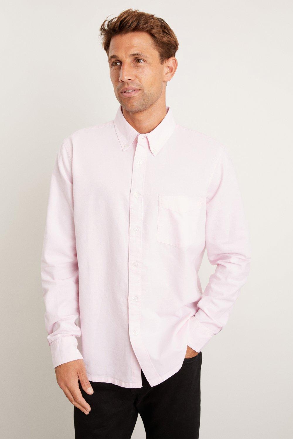 Mens Pink Long Sleeve Plus & Tall Oxford Shirt