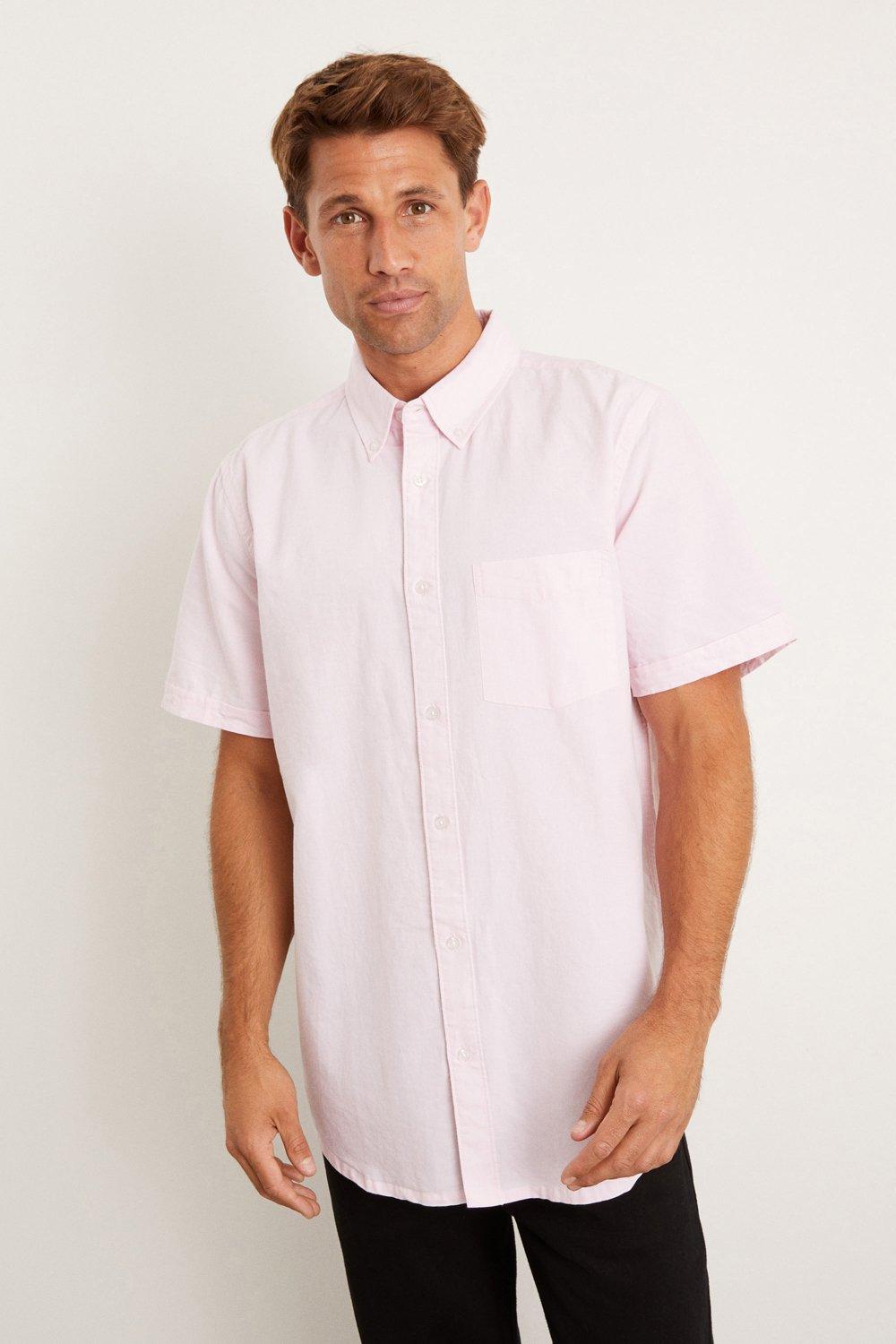 Mens Pink Short Sleeve Plus And Tall Oxford Shirt