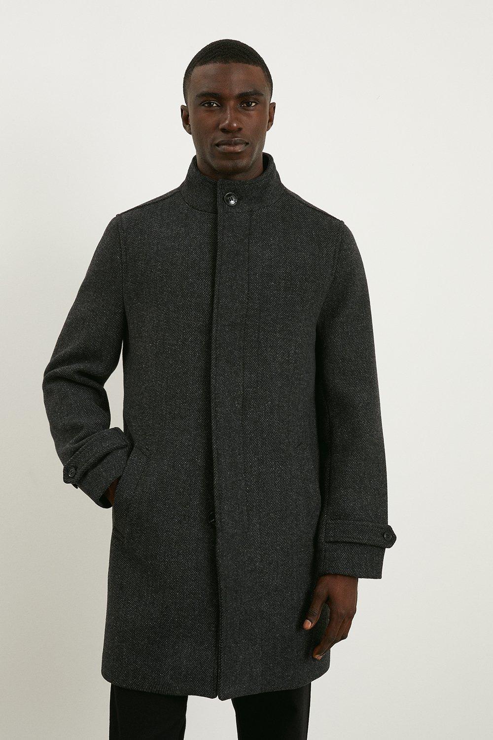 Mens Wool Textured Funnel Neck Coat