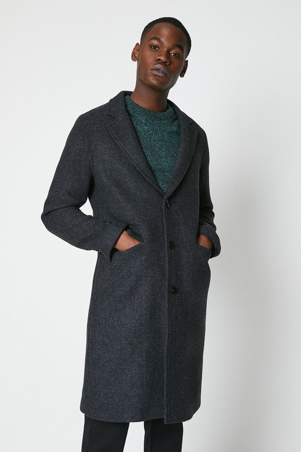 Mens Wool Textured 3 Button Overcoat