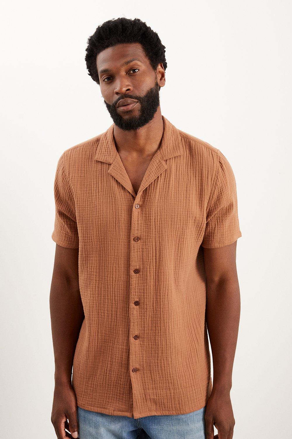 Mens Short Sleeve Mocha Light Textured Shirt