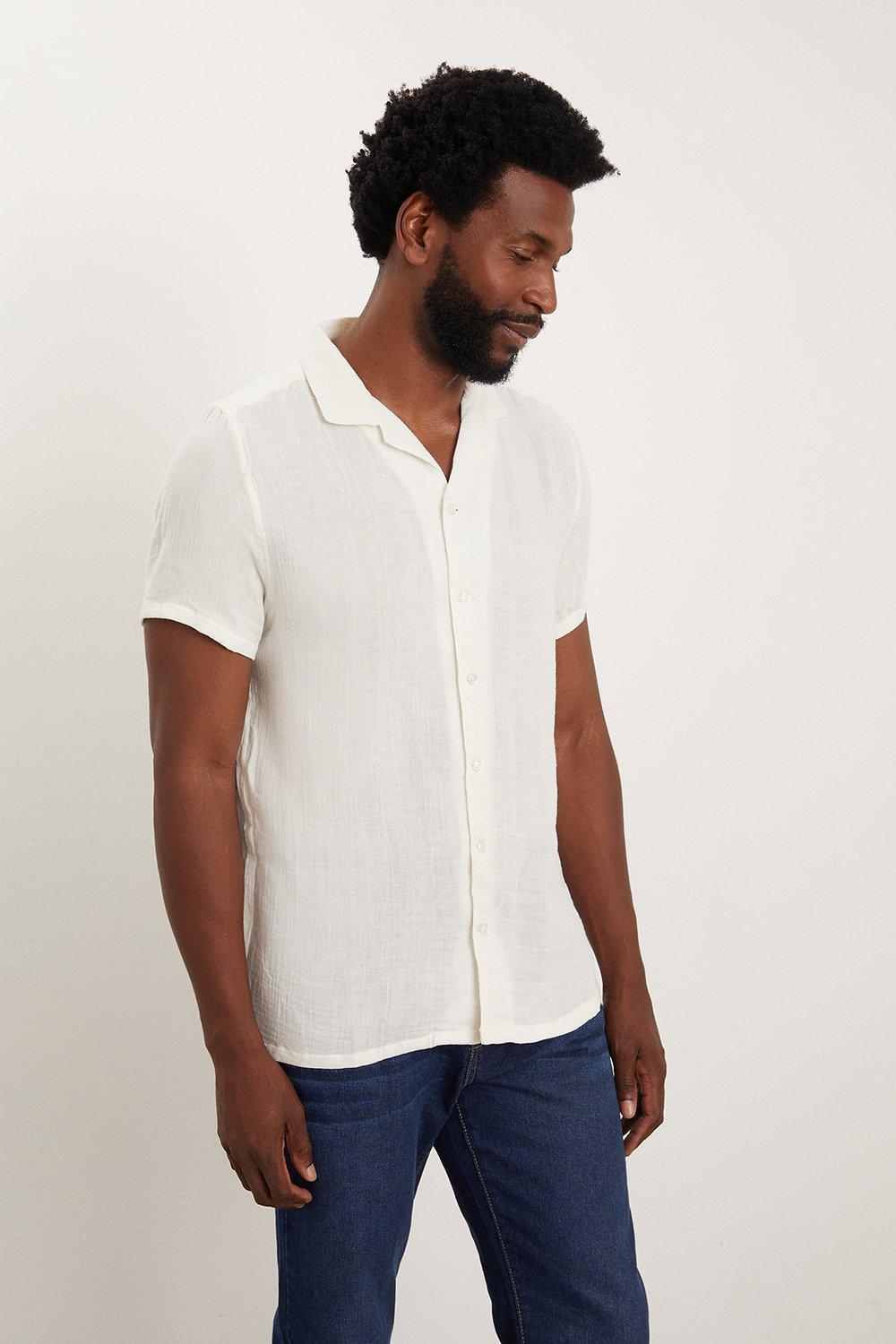Mens Short Sleeve White Light Textured Shirt