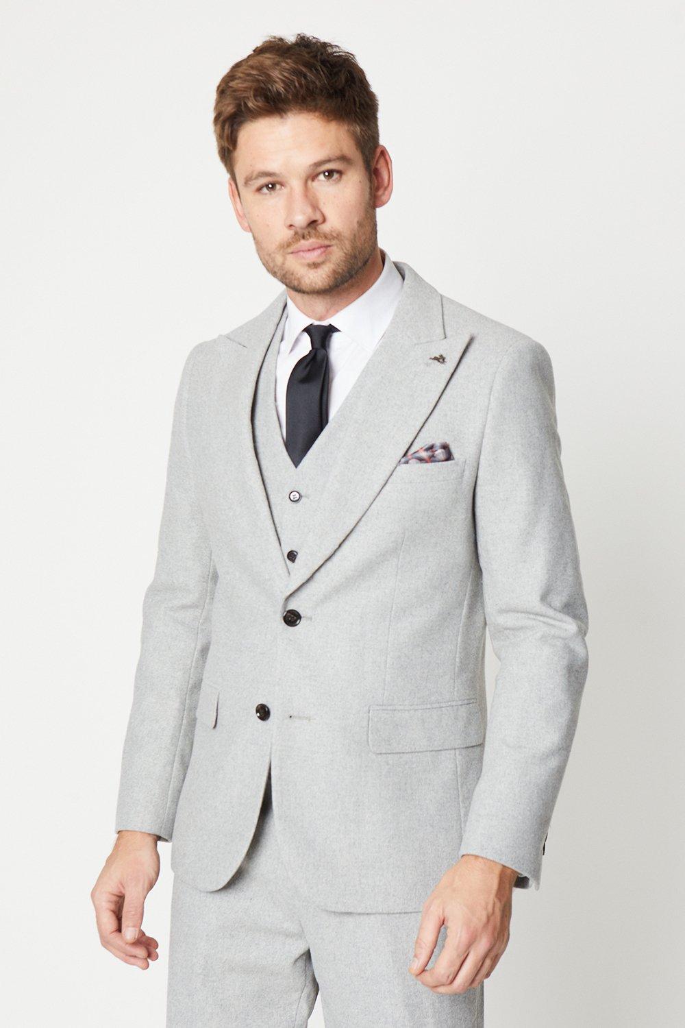 Mens Slim Fit Grey Tweed Suit Jacket