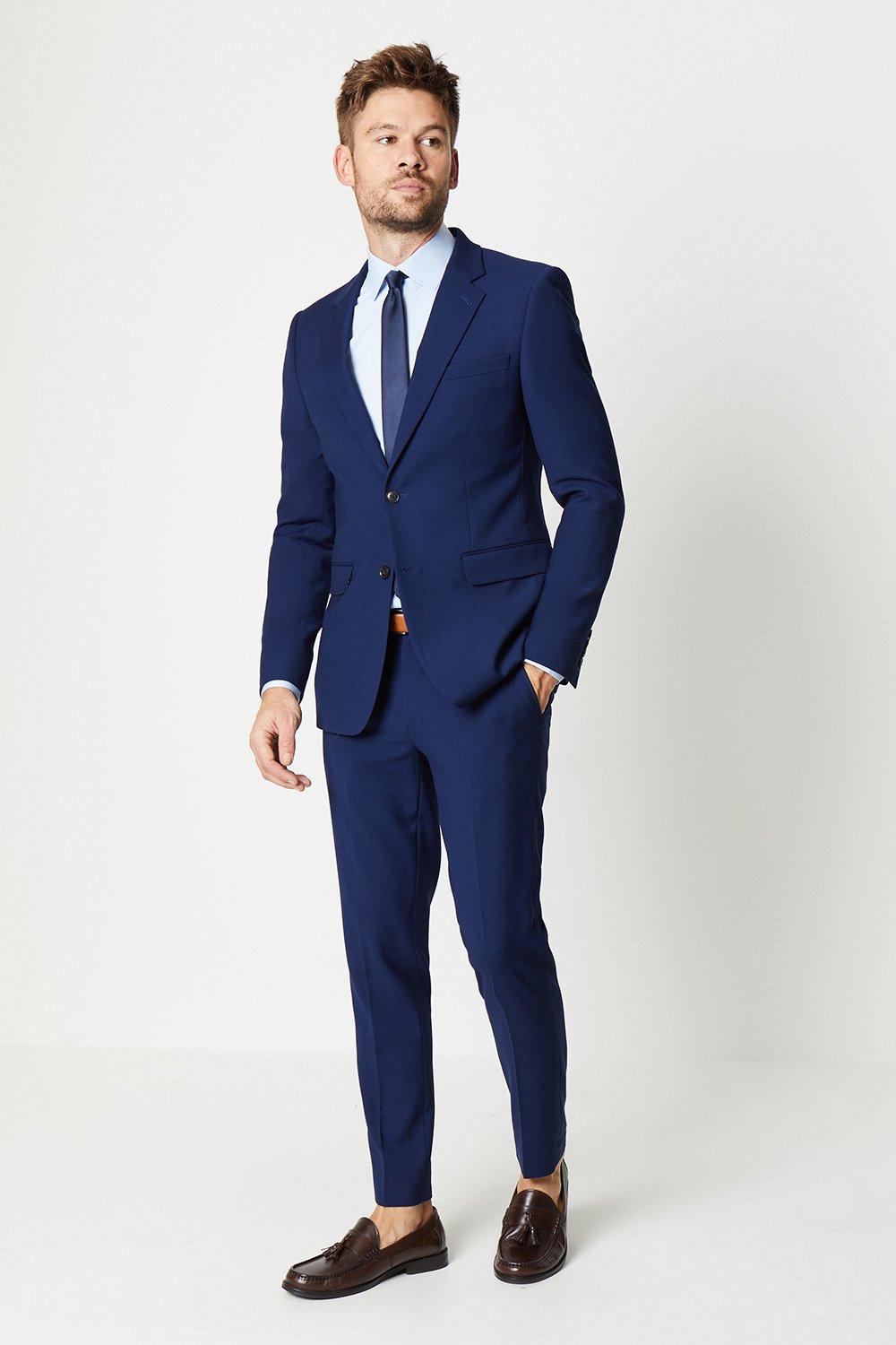 Mens Skinny Fit Blue Textured Suit Trouser