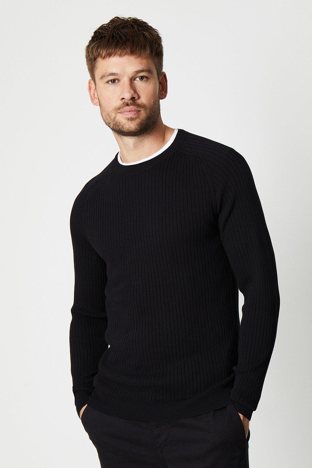 Mens Muscle Fit Rib Crew Neck