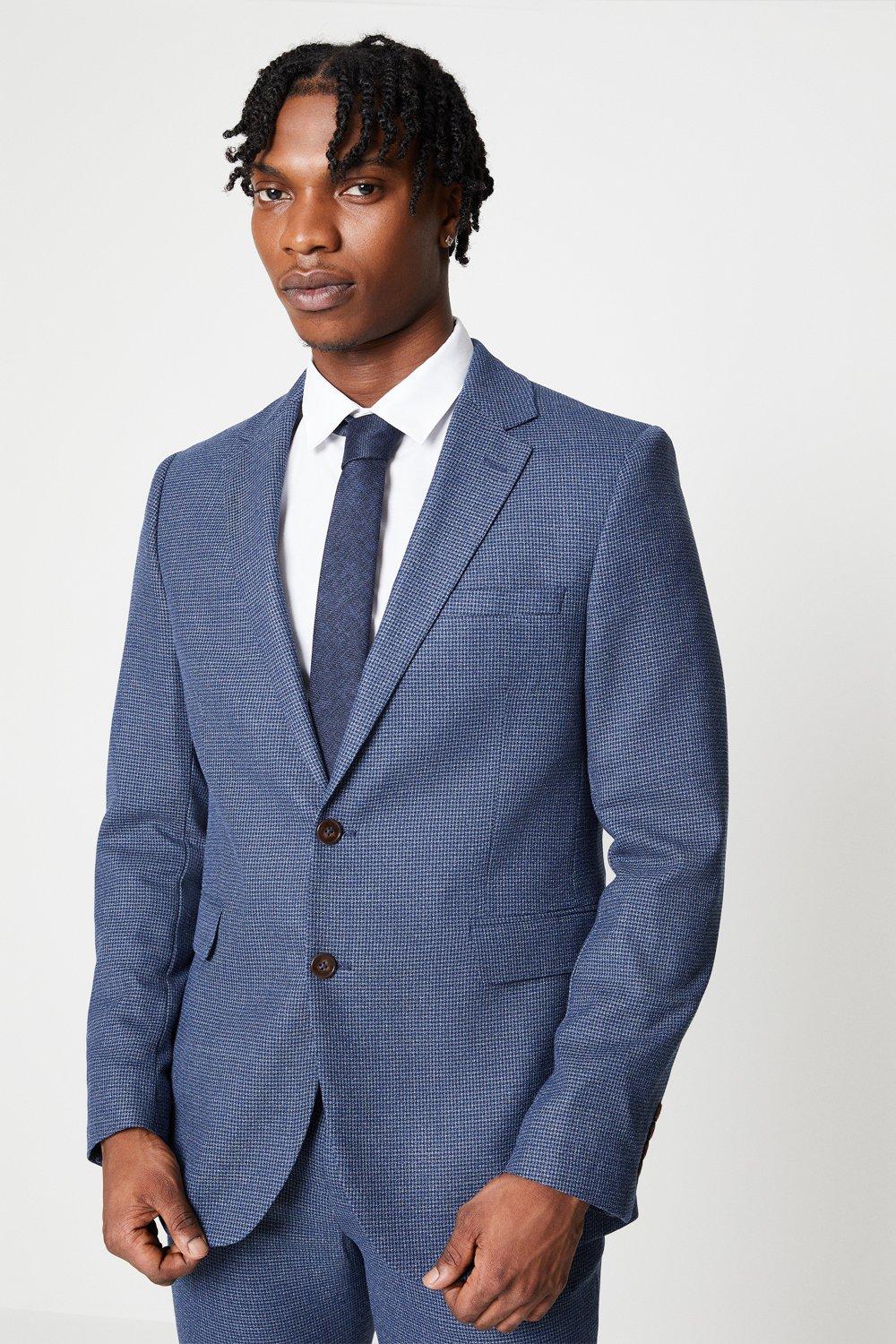 Mens Blue Puppytooth Suit Jacket