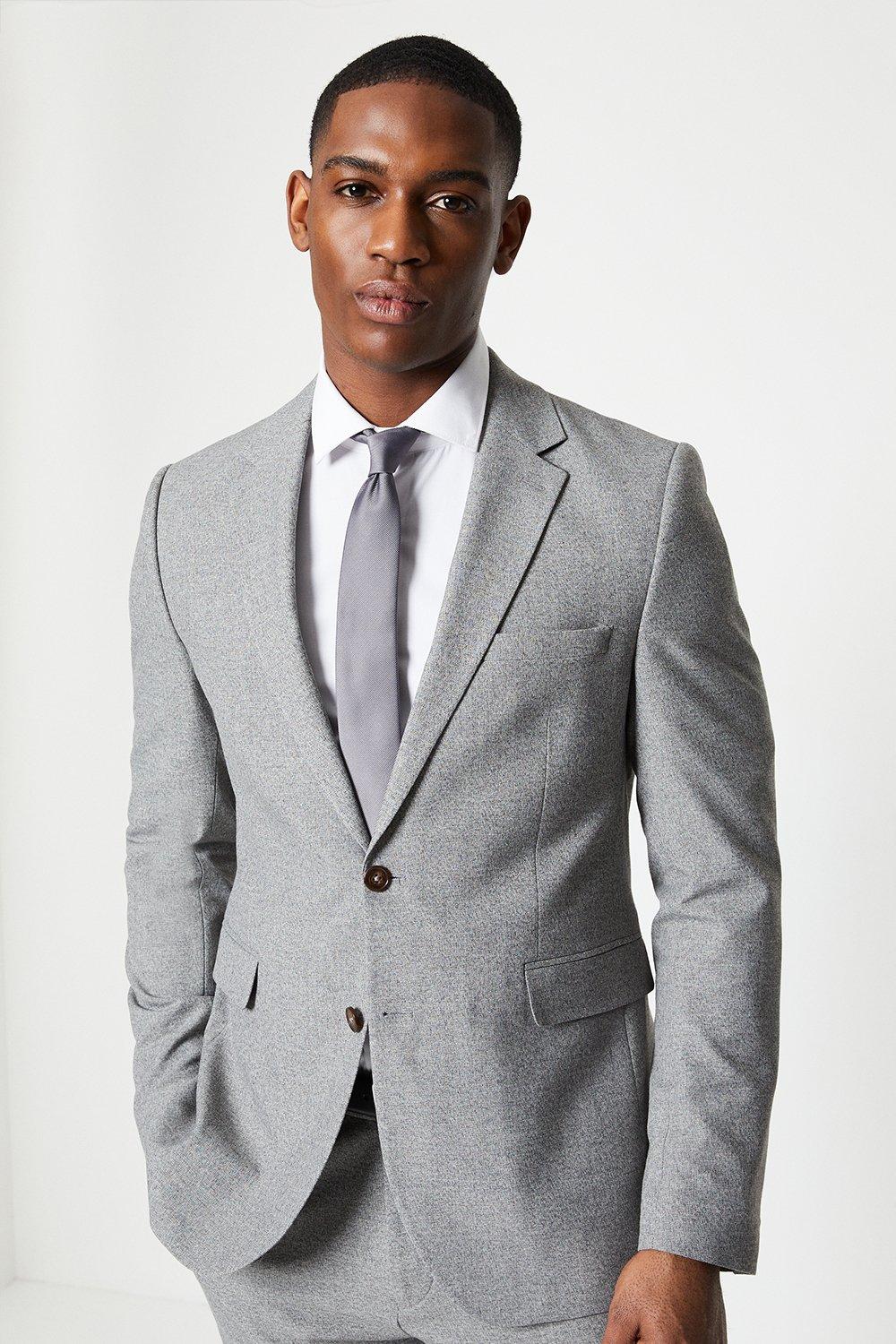 Mens Grey Textured Semi Plain Suit Jacket
