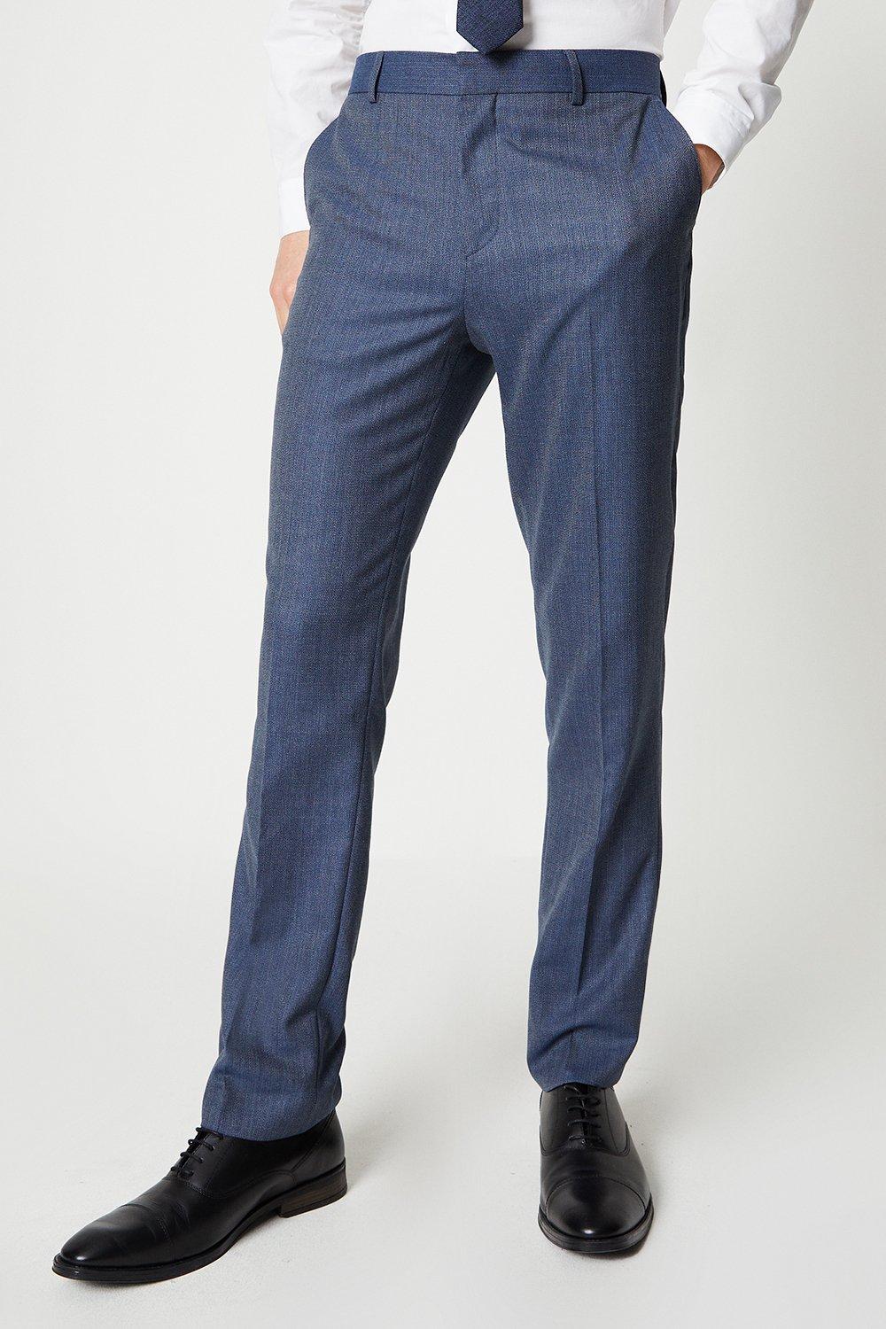 Mens Dusty Blue Semi Plain Suit Trouser