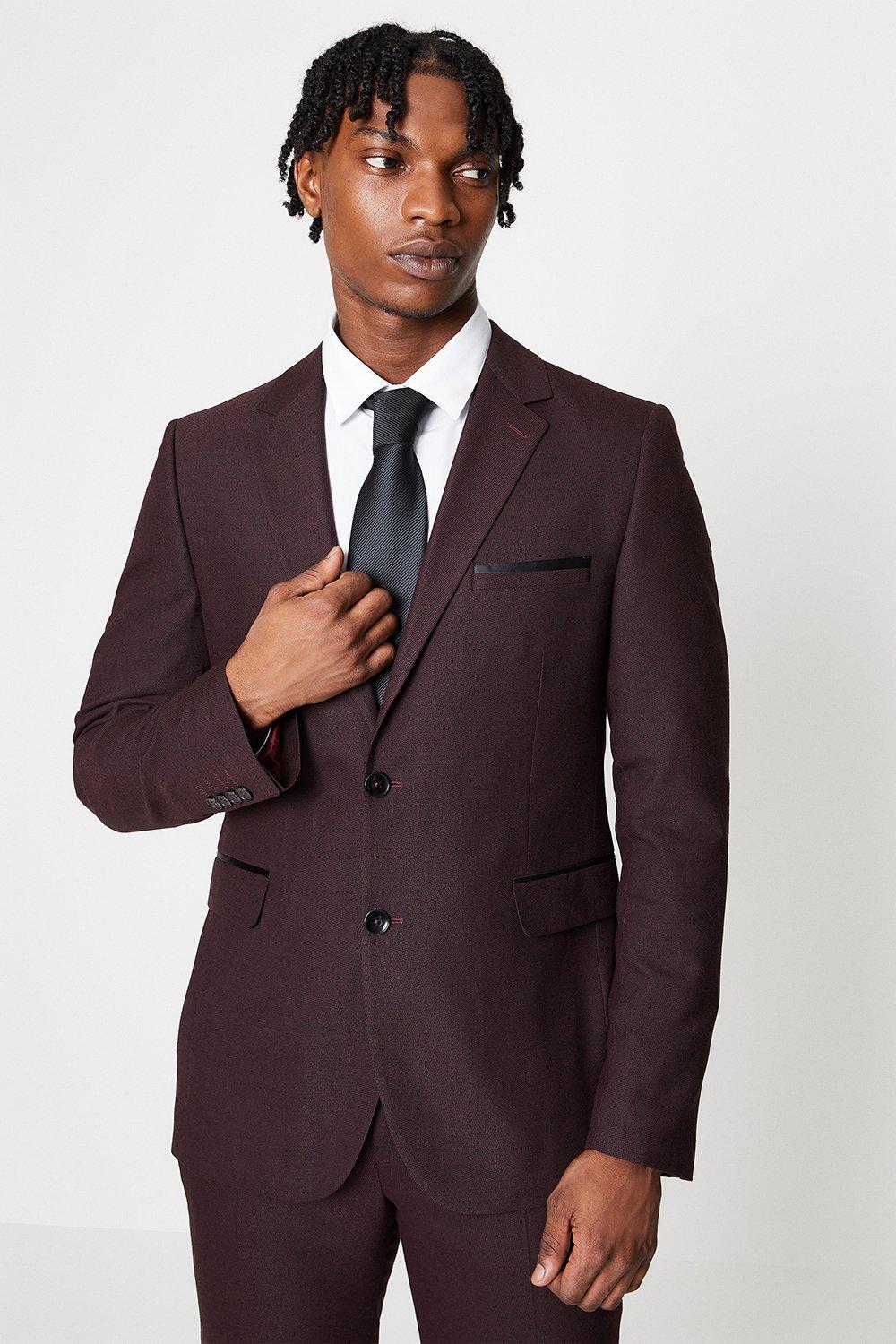 Mens Burgundy Tipped Suit Jacket