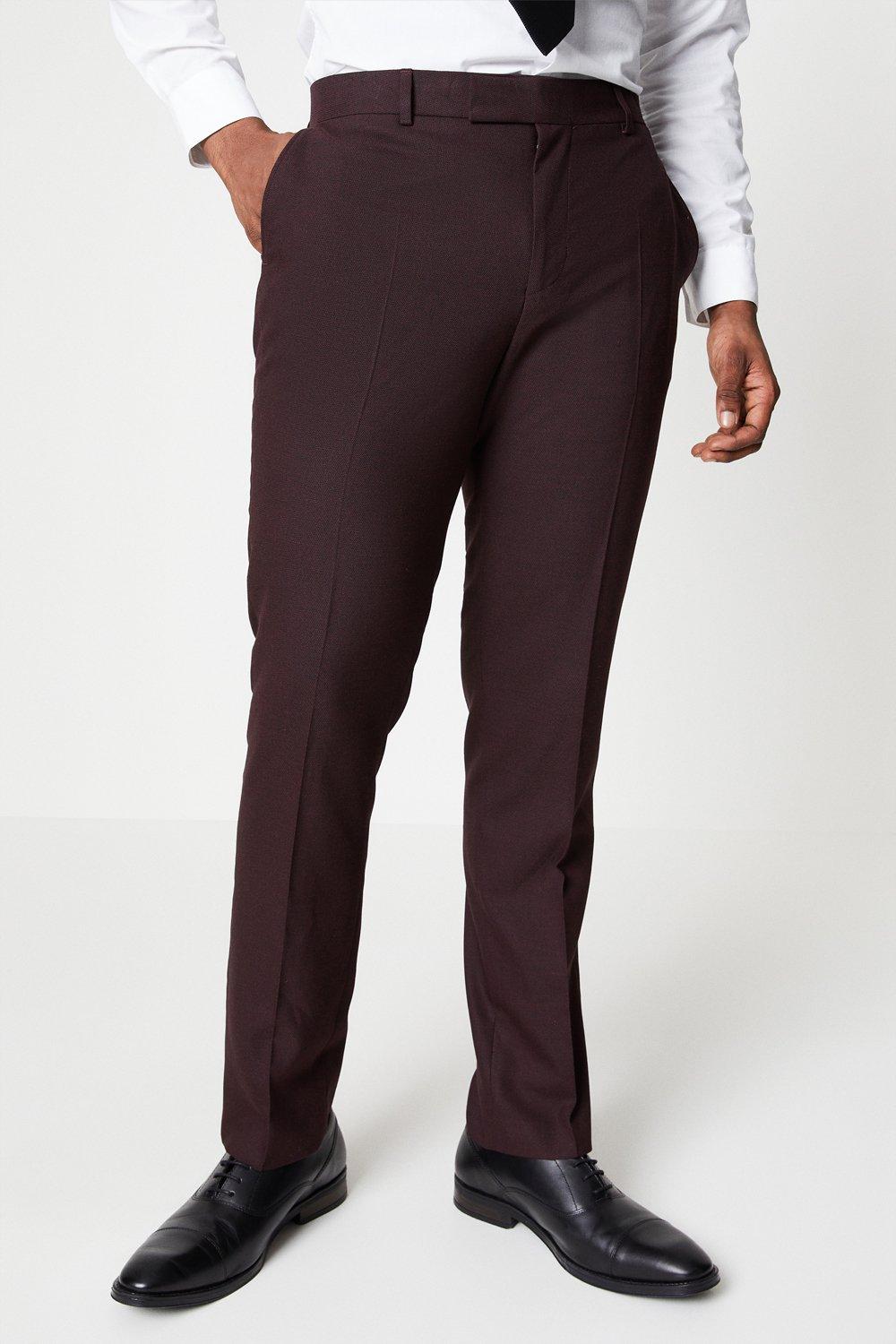 Mens Burgundy Tipped Suit Trouser