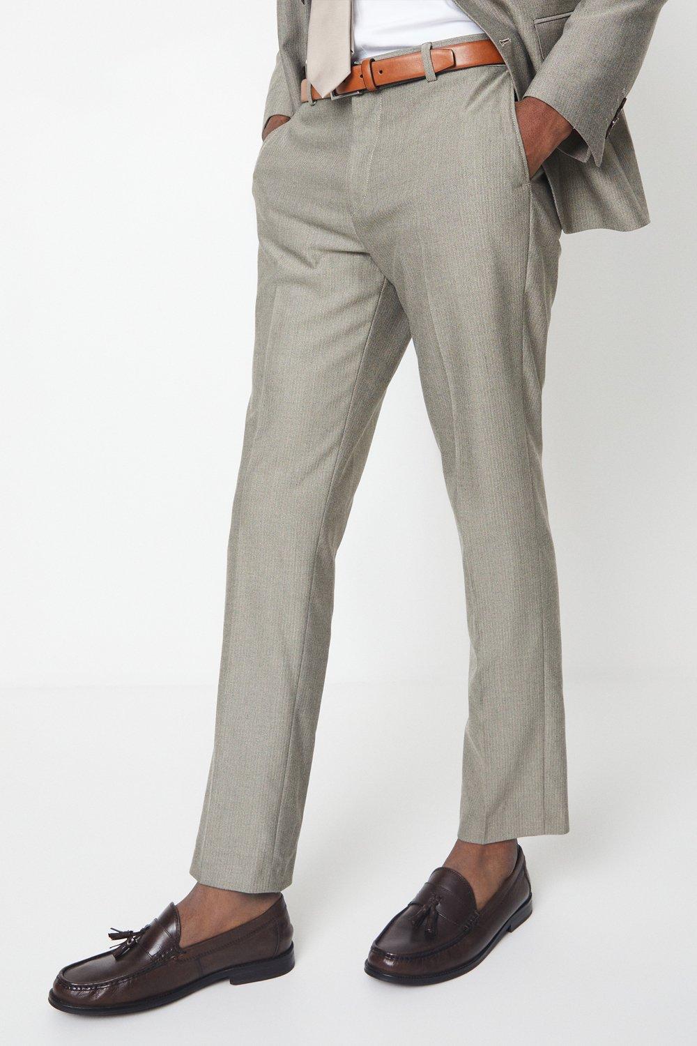 Mens Neutral Herringbone Suit Trouser